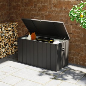Baú de Armazenamento Exterior em Aço com 4 Rodas 2 Pegas e Tampa com Ranhura para Cadeado 125,5x61,5x70 cm Cinzento Escuro