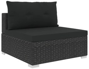 6 pcs conjunto lounge de jardim c/ almofadões vime PE preto