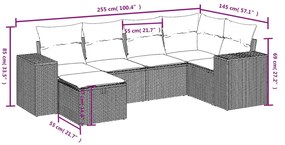 6 pcs conjunto de sofás jardim c/ almofadões vime PE castanho