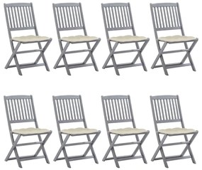vidaXL Cadeiras de exterior dobráveis 8pcs c/ almofadões acácia maciça