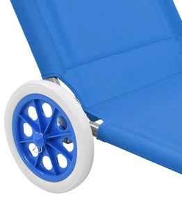 Espreguiçadeira dobrável com toldo e rodas aço azul