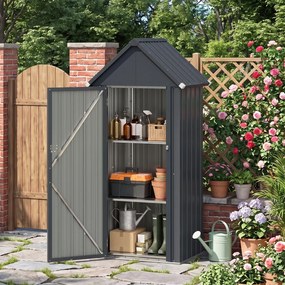 Abrigo de Jardim Metálico, 76 x 54 x 176 cm, Prateleiras Ajustáveis, Cinzento-escuro