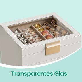 Caixa para joias com 6 níveis, com tampa de vidro 20,3 x 23,1 x 22,8 cm branco-dourado