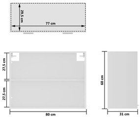 Armário de parede c/ vidro 80x31x60 cm contraplacado branco