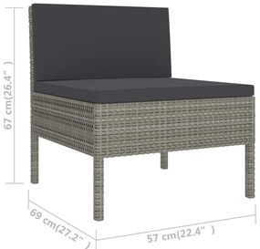 6 pcs conjunto lounge de jardim c/ almofadões vime PE cinzento