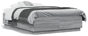 vidaXL Estrutura de cama c/ luzes LED derivados madeira cinza sonoma