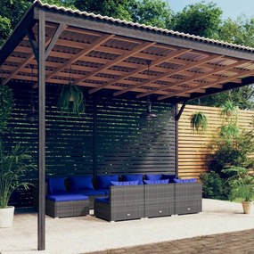 vidaXL 10 pcs conjunto lounge de jardim c/ almofadões vime PE cinzento
