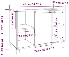 3 pcs Conjunto móveis casa de banho madeira proc. cinza sonoma