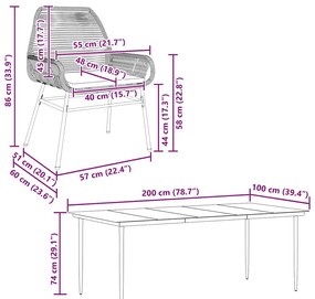 Conjunto jantar jardim 7 peças almofadas vidro vime PE castanho