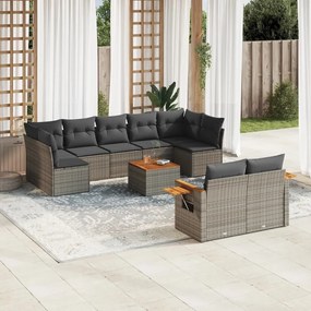10 pcs conjunto sofás de jardim c/ almofadões vime PE cinzento