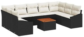 Conjunto de Sofá de Jardim 10 pcs Preto, branco 55 x 55 x 37 cm