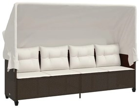 5 pcs conjunto sofás p/ jardim c/ almofadões vime PE castanho