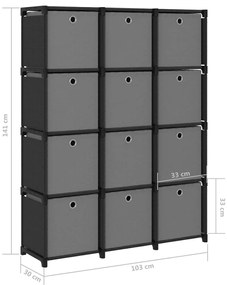 Unid. prateleiras 12 cubos c/ caixas 103x30x141 cm tecido preto