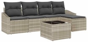 Conjunto de Sofá de Jardim 6 Peças com Almofadas Cinza de Poliratan.