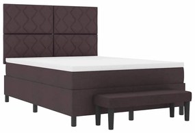 Cama Box com Colchão e Banco Marrom Escuro 140x200 cm Tecido