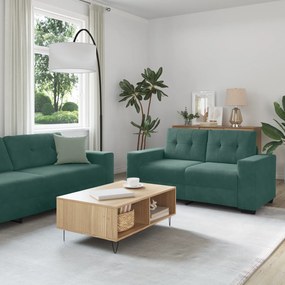 Conjunto de Sofá de 2 Peças com Almofadas em Veludo Verde Escuro
