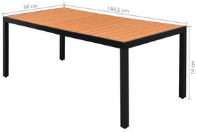 7 pcs conjunto de jantar p/ jardim vime de PVC preto e castanho