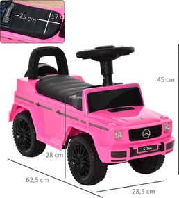 Carro de brincar para crianças, para empurrar com licença da Mercedes-Benz, 12-36 meses, porta-malas, buzina e faróis, cor-de-rosa