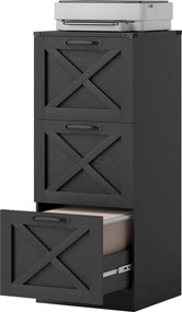 Móvel Arquivador de Secretária, 40 x 40 x 101 cm, 3 Gavetas para Pastas Suspensas, Preto