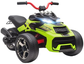 Mota Elétrica para Crianças 12V com 2 Motores Velocidade até 5 km/h 3 Rodas Faróis Buzina Música 113x74x63 cm Verde