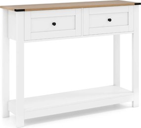 Mesa consola 106 x 30 x 81,5 cm com 2 gavetas e prateleira aberta, estreita, para hall de entrada, corredor ou sala de estar, branca