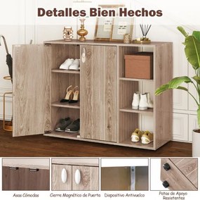 Sapateira com portas 80 x 31 x 64,5 cm Estante para sapatos de 3 níveis com prateleiras ajustáveis Castanho