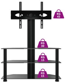 Suporte de canto para TV 32-70 polegadas c/ 3 prateleiras preto