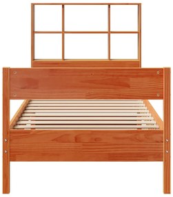 Cama c/ estante sem colchão 100x200cm pinho maciço castanho-mel