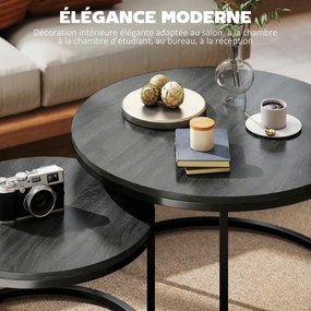 Conjunto de 2 mesas baixas encaixáveis e empilháveis, de design industrial, com pés em metal preto