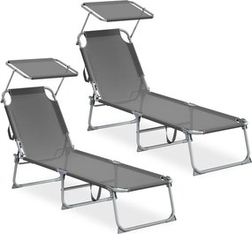 Conjunto de 2 espreguiçadeiras jardim dobrável com encosto ajustável e cortina 189 x 53 x 28,5 cm, cinzenta
