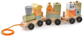 Conjunto de trem de brinquedo de madeira com blocos de madeira empilháveis ​​e padrões de animais fofos