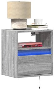 Mesas de cabeceira de parede com luzes LED 2pcs cinzento sonoma