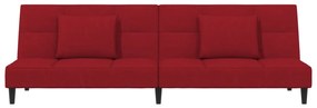 Sofá-cama 2 lugares com duas almofadas veludo vermelho tinto