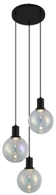 Candeeiro suspenso de design preto com vidro transparente redondo 3 luzes - Mallon Design