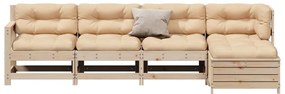 5 pcs conjunto lounge de jardim c/ almofadões pinho maciço