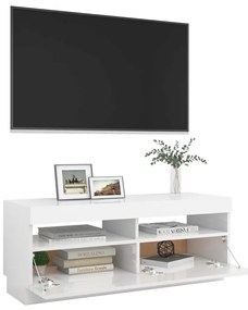 Móvel de TV com luzes LED 100x35x40 cm branco brilhante