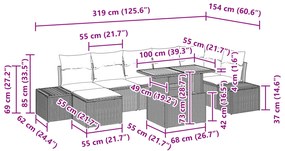 Conjunto de Jantar Jardim 8 Peças com Almofadas Preto Rattan Poliéster