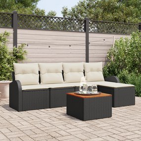 Conjunto de Sofá de Jardim vidaXL com 6 Peças e Almofadas Preto Rattan