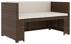 5 pcs conjunto lounge jardim c/ almofadões vime PE castanho