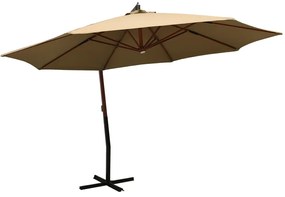 vidaXL Guarda-sol suspenso c/ poste de madeira 350cm cinza-acastanhado