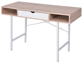 Mesa com 1 gaveta, cor carvalho e branco