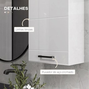 Móvel de Casa de Banho Suspenso com Prateleira Ajustável para Cozinha Lavandaria Quarto Branco Brilhante
