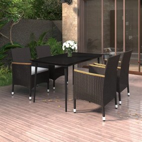 vidaXL 5 pcs conjunto de jantar p/ jardim c/ almofadões vime PE/vidro