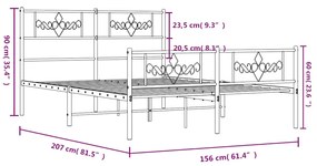 Estrutura de cama com cabeceira e pés 150x200 cm metal preto