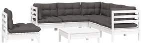 6 pcs conjunto lounge de jardim c/ almofadões pinho branco