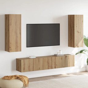 Conjunto de Cabines de TV em 4 Peças Carvalho Artesanal Madeira Engenh