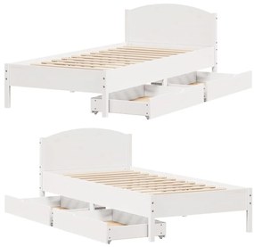 Cama sem colchão 90x200 cm madeira de pinho maciça branco