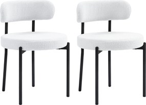 HOMCOM Conjunto de 2 Cadeiras de Jantar, Estofamento em Fleece, Cadeiras com Assento Estofado, Pernas Metálicas, Creme branco | Aosom Portugal