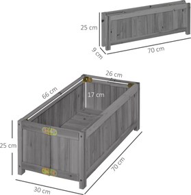 Floreira de Madeira Dobrável Floreira Elevada para Cultivo de Vegetais e Flores no Pátio Varanda Terraço 70x30x25 cm Cinzento