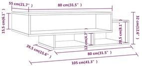 Mesa de centro 105x55x32cm derivados de madeira carvalho fumado